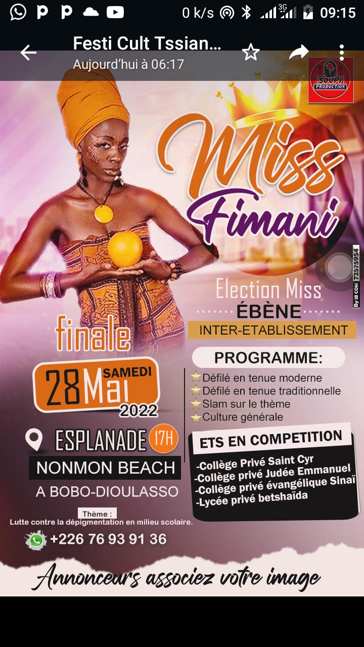 Bobo-Dioulasso: la date de la  finale de »Miss FIMANI » déjà officielle.